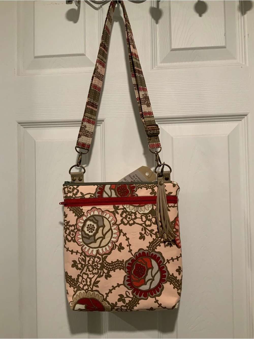 Floral Pattern Crossbody Bag in Pink, Red and Brown - Women’s Crossbody